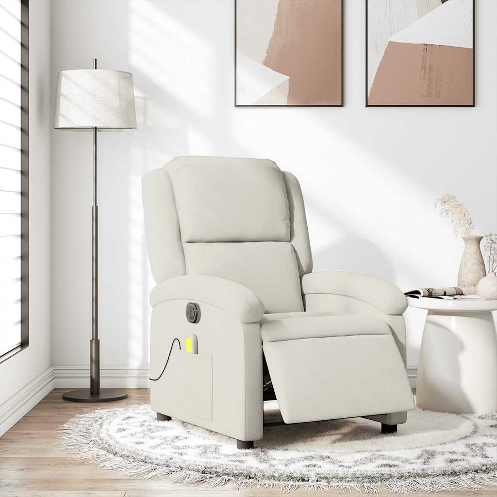 Poltrona de massagens reclinável elétrica veludo cor creme