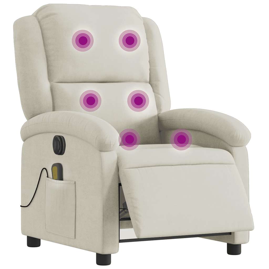 Poltrona de massagens reclinável elétrica veludo cor creme