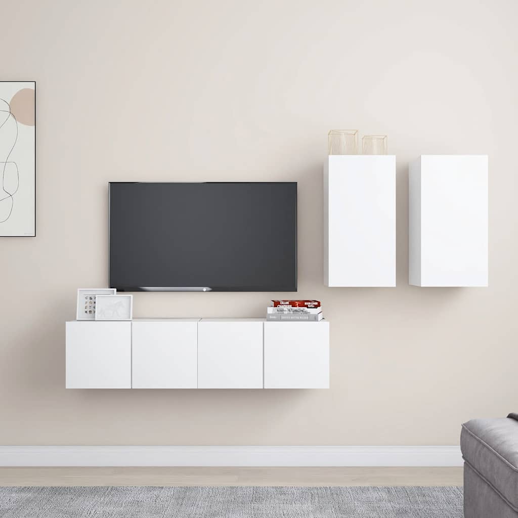 4 Pcs conjunto de móveis de TV derivados de madeira branco