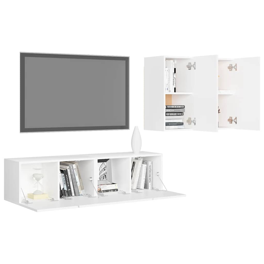 4 Pcs conjunto de móveis de TV derivados de madeira branco