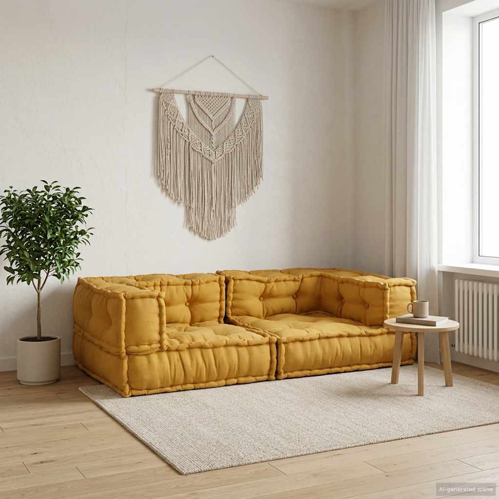 Sofá modular de 2 lugares, amarelo, 140x70x36, tecido