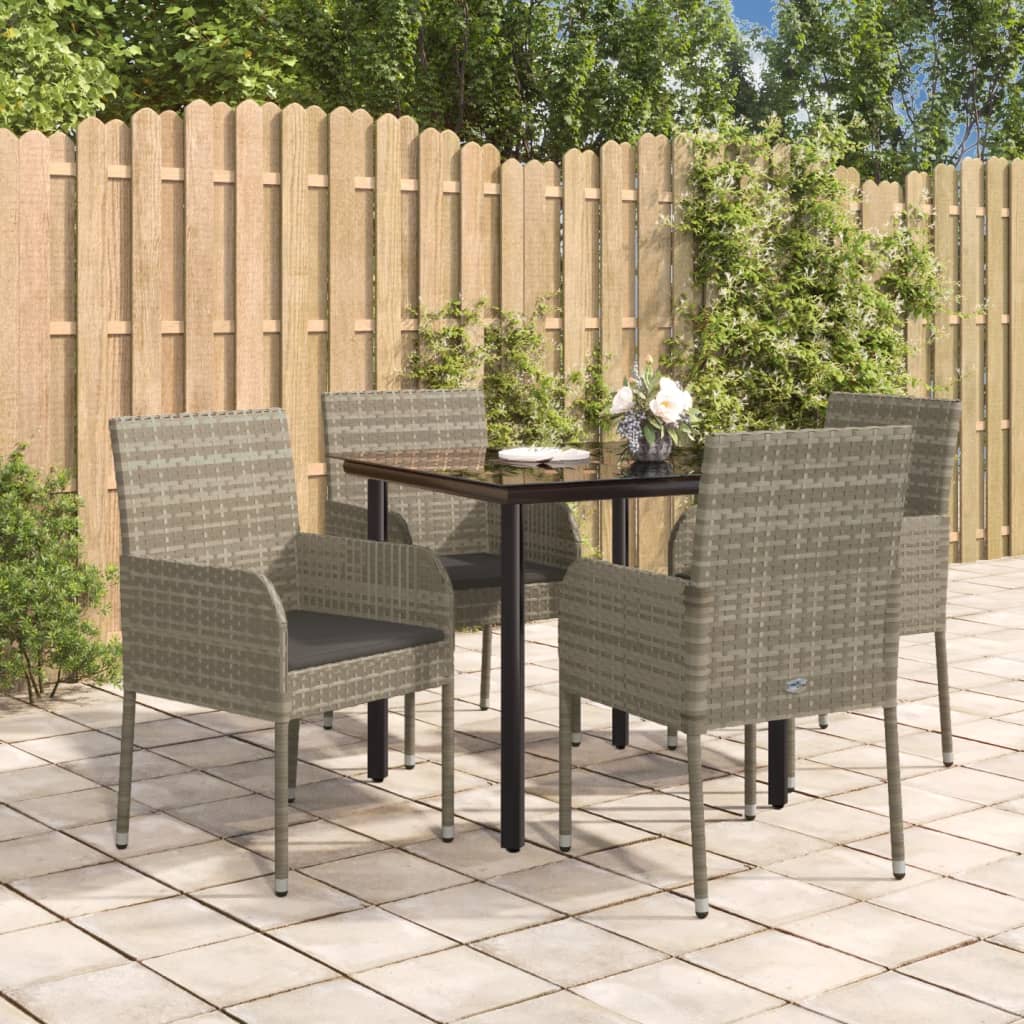 5 Pcs conjunto jantar jardim c/ almofadões vime PE preto/cinza