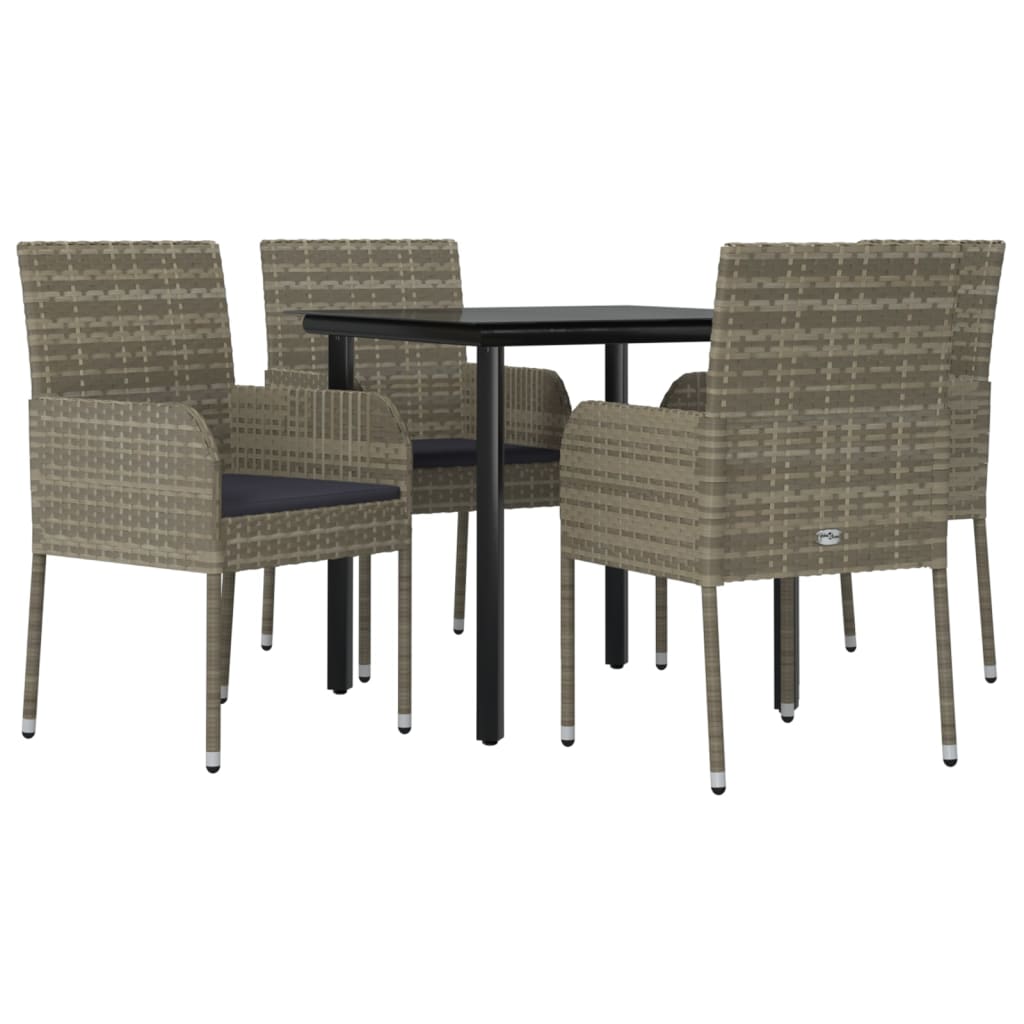 5 Pcs conjunto jantar jardim c/ almofadões vime PE preto/cinza
