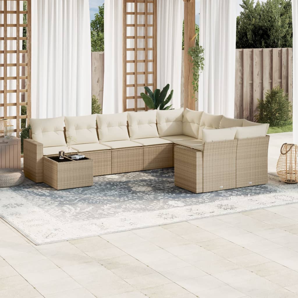 10 Pcs conjunto de sofás p/ jardim com almofadões vime PE bege