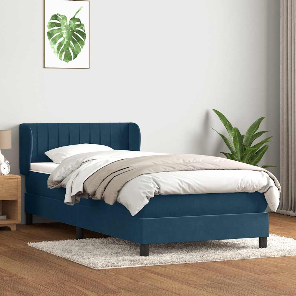 Cama com molas/colchão 80x220 cm veludo azul-escuro