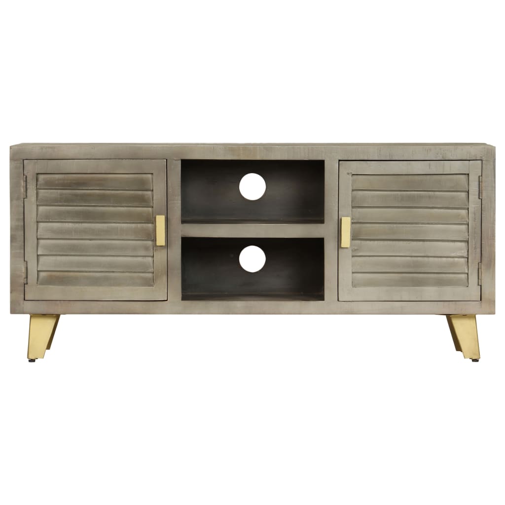 Móvel de TV 110x30x48 cm mangueira maciça cinzento e bronze