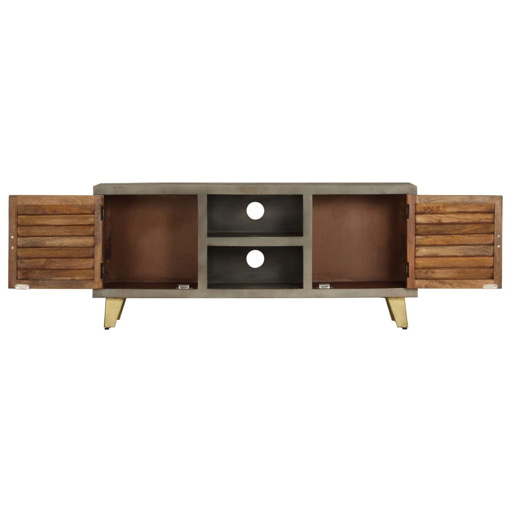 Móvel de TV 110x30x48 cm mangueira maciça cinzento e bronze