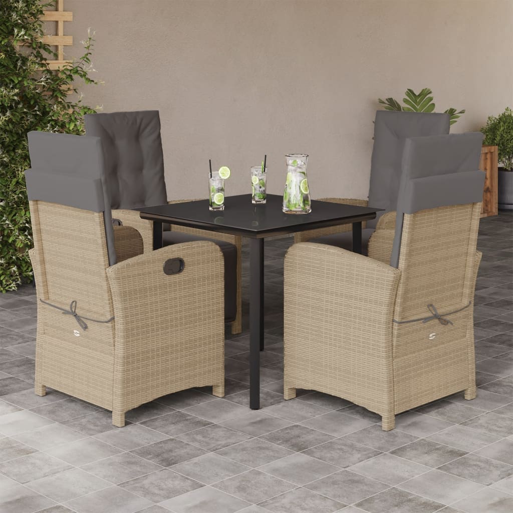 5Pcs conj. jantar jardim c/ almofadões vime PE bege misturado