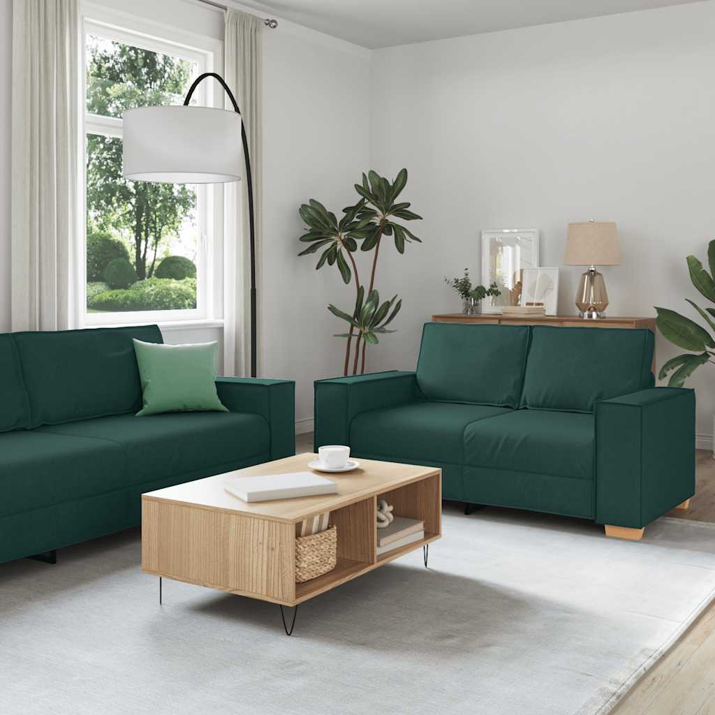 Conjunto de sofá de 2 peças com almofadas em tecido verde escuro