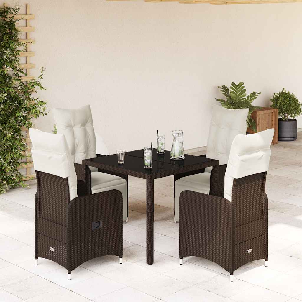 5 Pcs conjunto bistrô p/ jardim c/ almofadões vime PE castanho