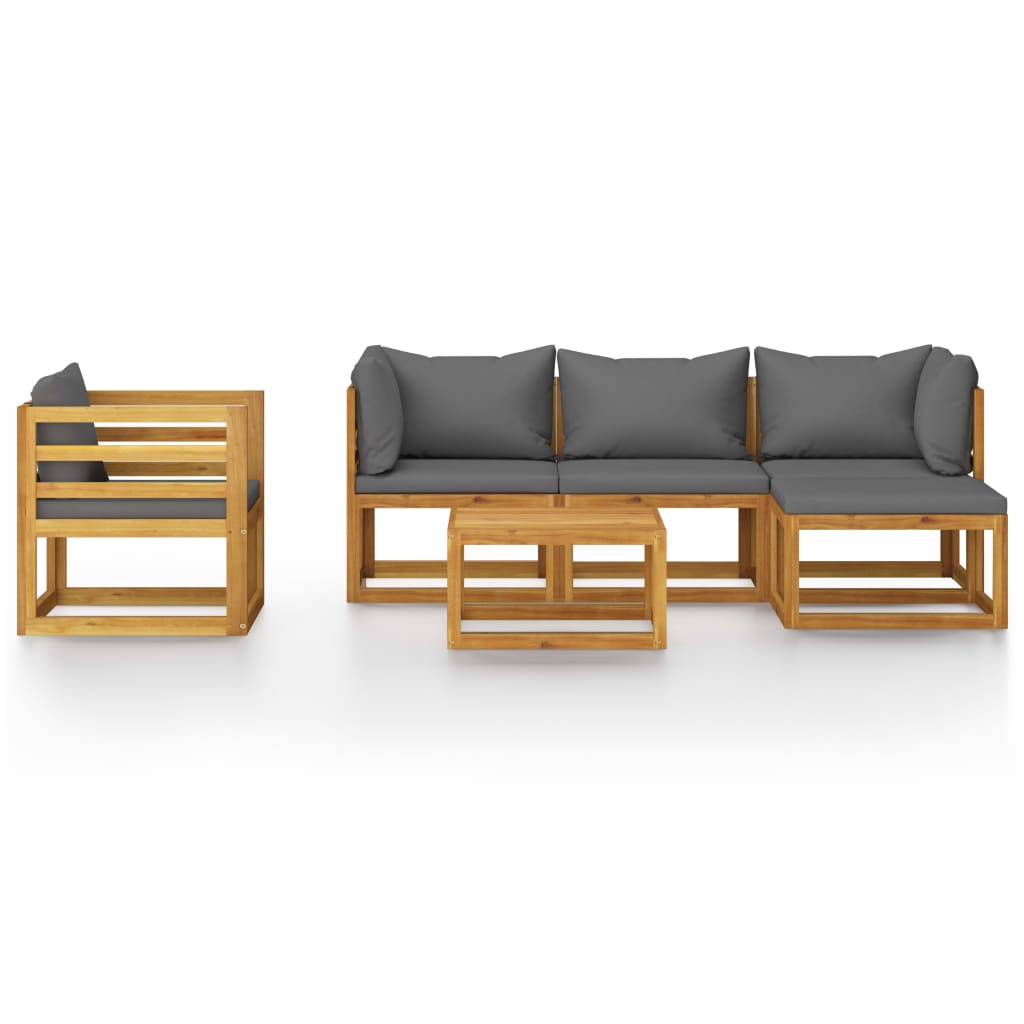 6 Pcs conjunto lounge de jardim c/ almofadões acácia maciça