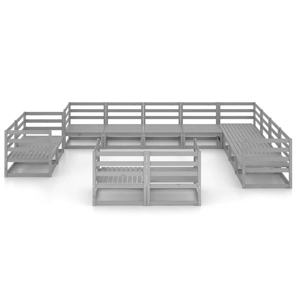 12 Pcs conjunto lounge de jardim pinho maciço cinzento