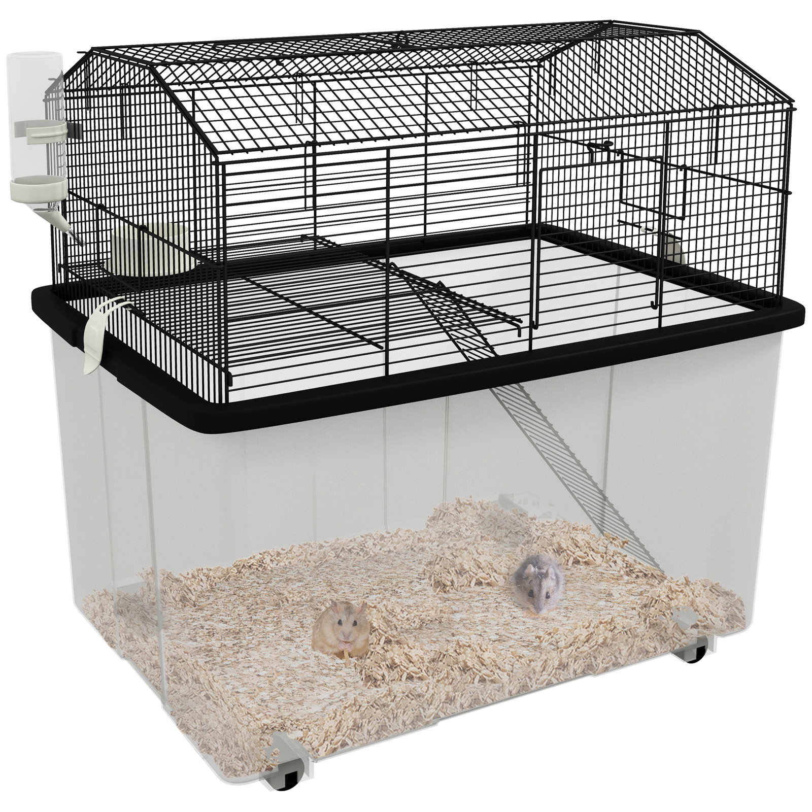 Gaiola para hamsters casa para pequenos roedores com comedouro bebedouro rampa e roda 57x43x57 cm preto