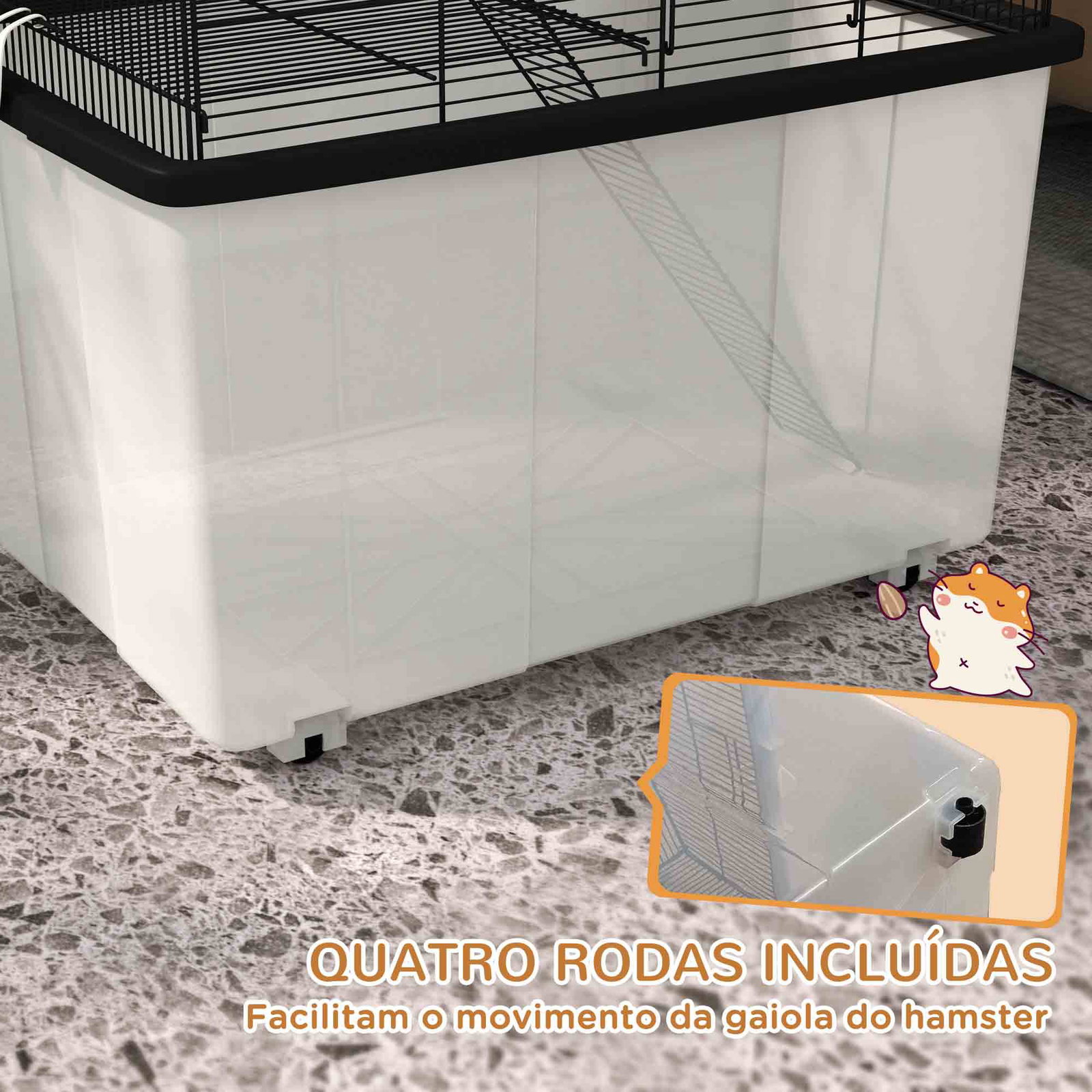 Gaiola para hamsters casa para pequenos roedores com comedouro bebedouro rampa e roda 57x43x57 cm preto