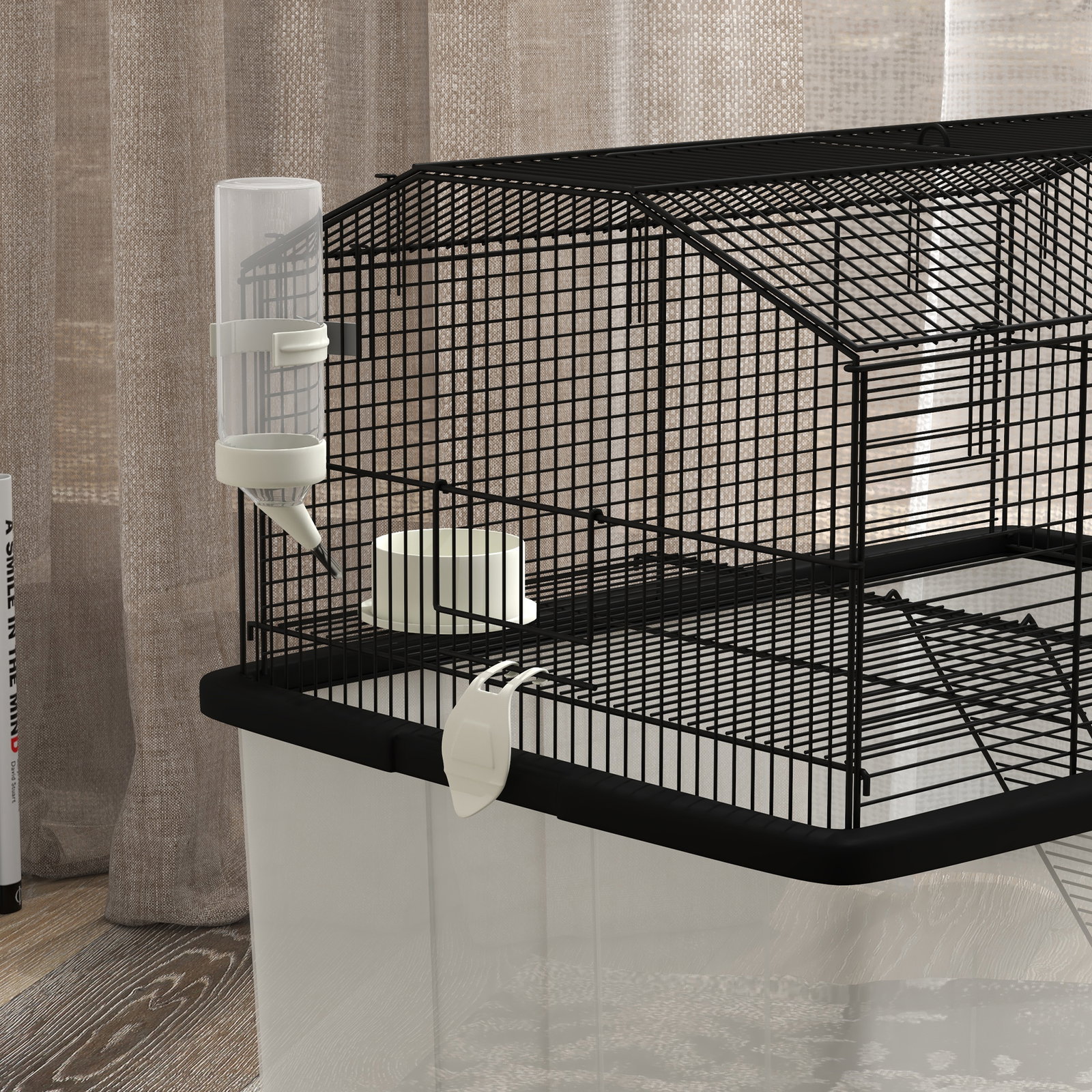 Gaiola para hamsters casa para pequenos roedores com comedouro bebedouro rampa e roda 57x43x57 cm preto