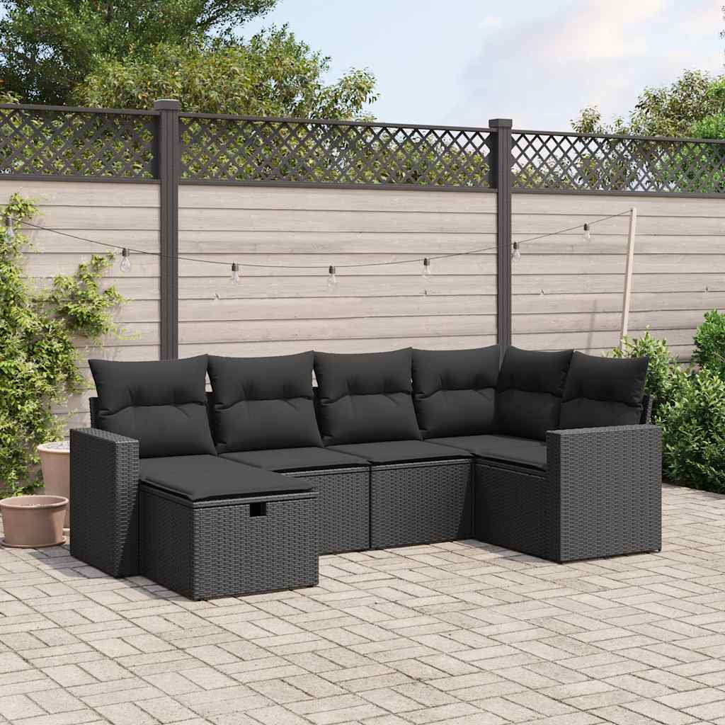 6 Pcs conjunto sofás de jardim c/ almofadões vime PE preto