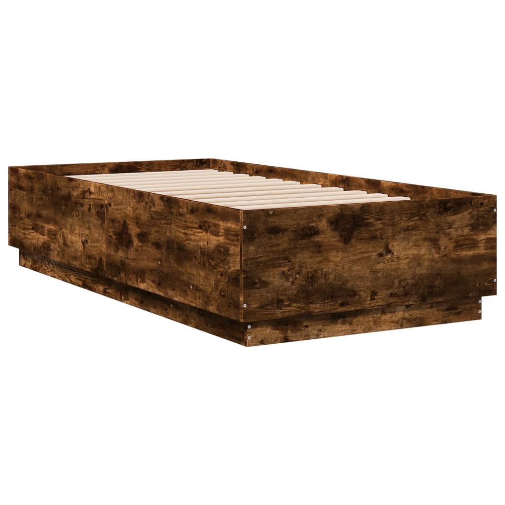 Estrutura cama c/ luzes LED derivados madeira carvalho fumado