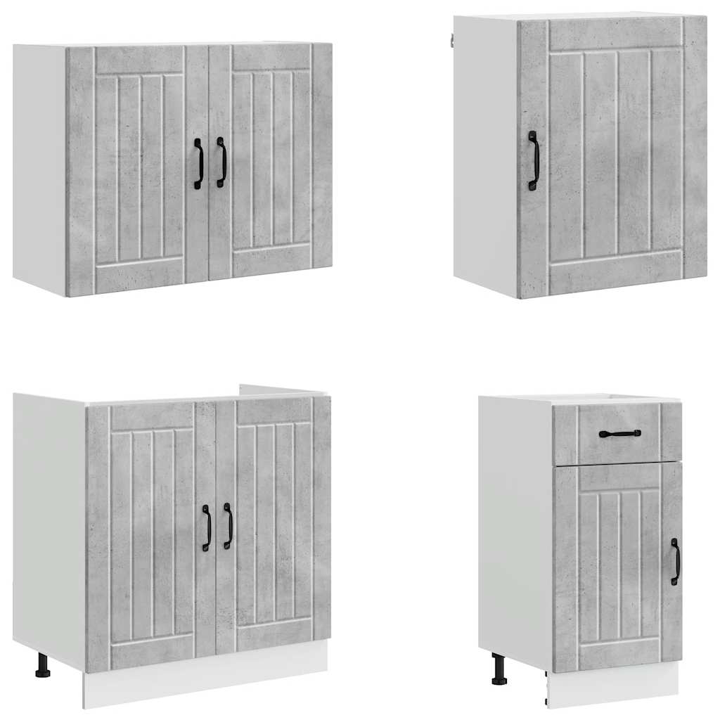 7 Peças armário de cozinha conjunto lucca cinzento cimento
