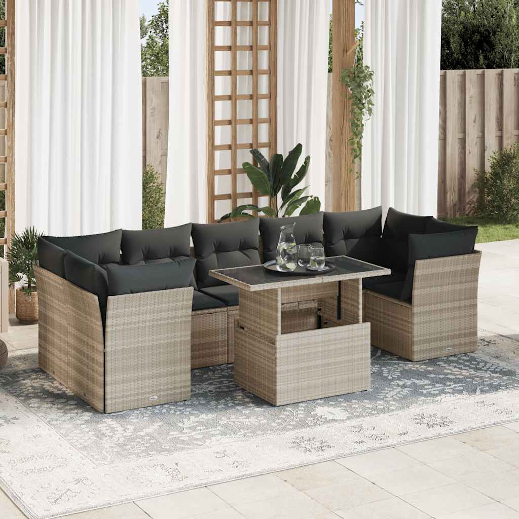 10 Pcs conj. sofás jardim com almofadões vime PE cinzento-claro