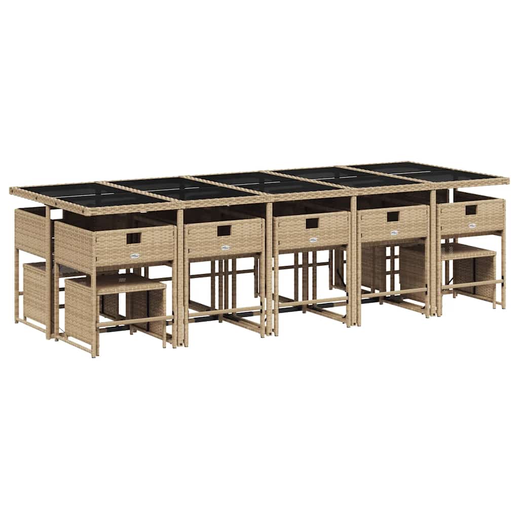 15 Pcs conjunto de jantar p/ jardim com almofadões vime PE bege