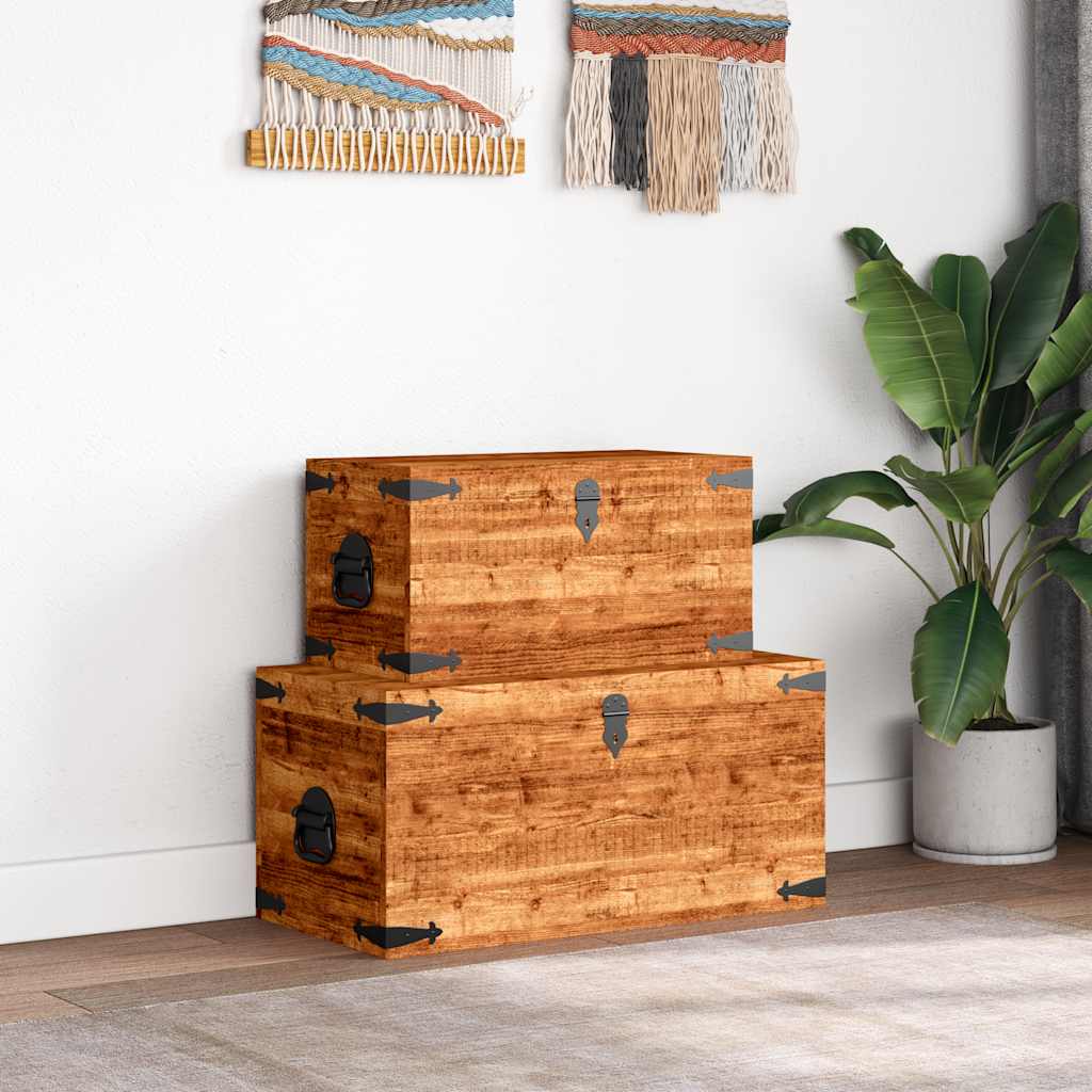 Conjunto de 2 cofres armazenamento de madeira de mango