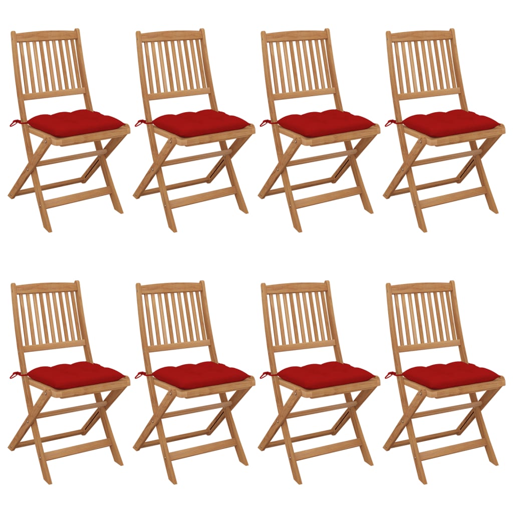 Cadeiras de jardim dobráveis 8 pcs c/ almofadões acácia maciça