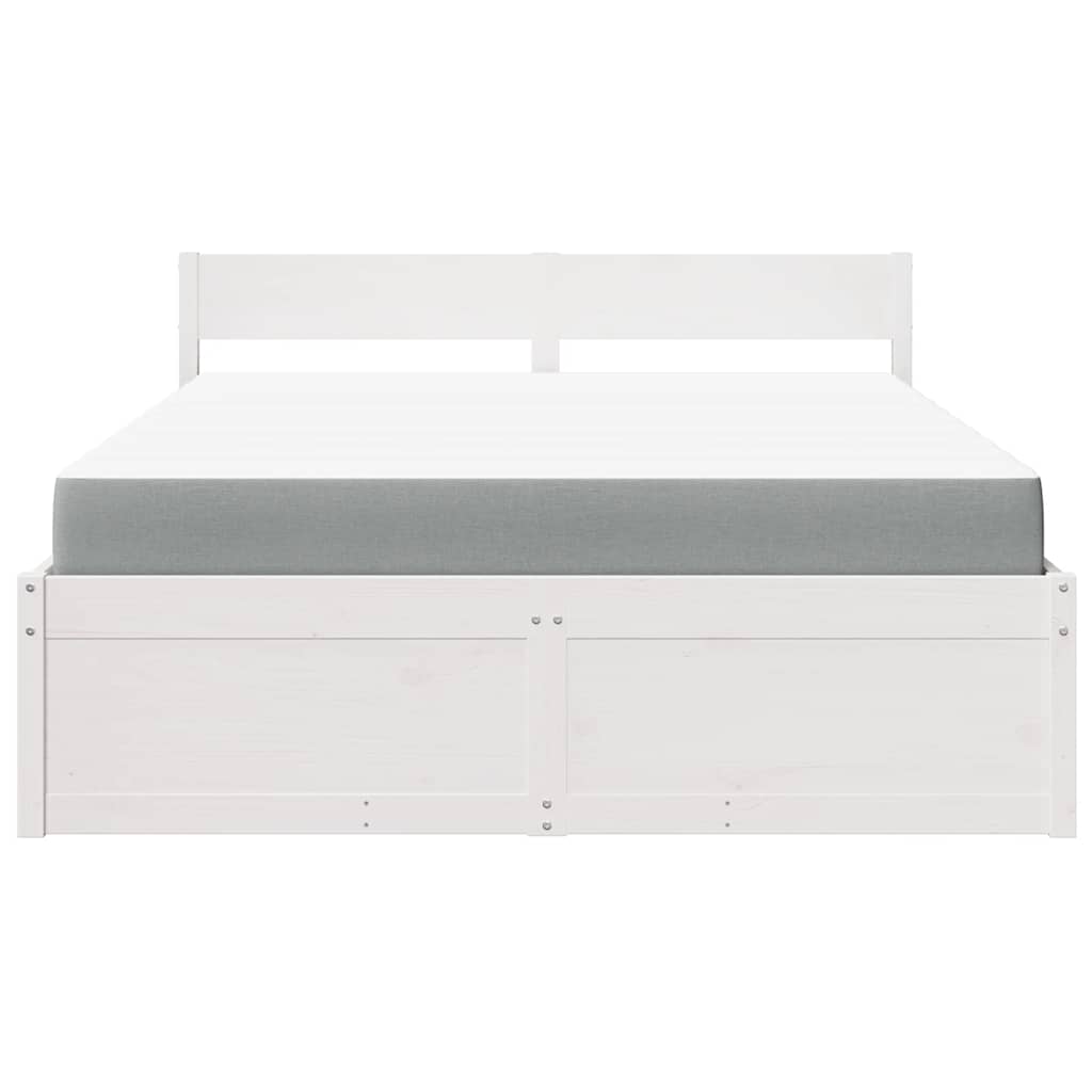 Cama com gavetas e colchão 140x200 cm pinho maciço branco