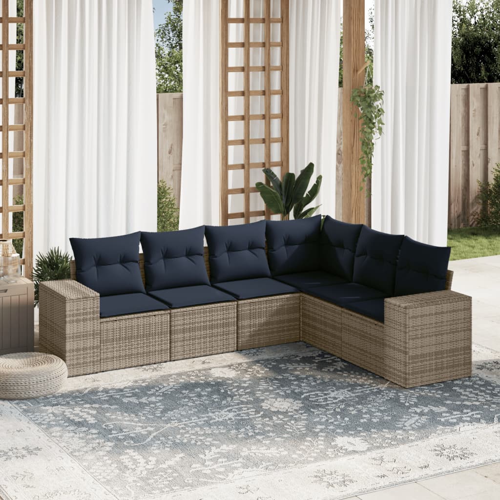Conjunto de sofá de jardim com 6 peças e almofadas em rattan sintético cinza