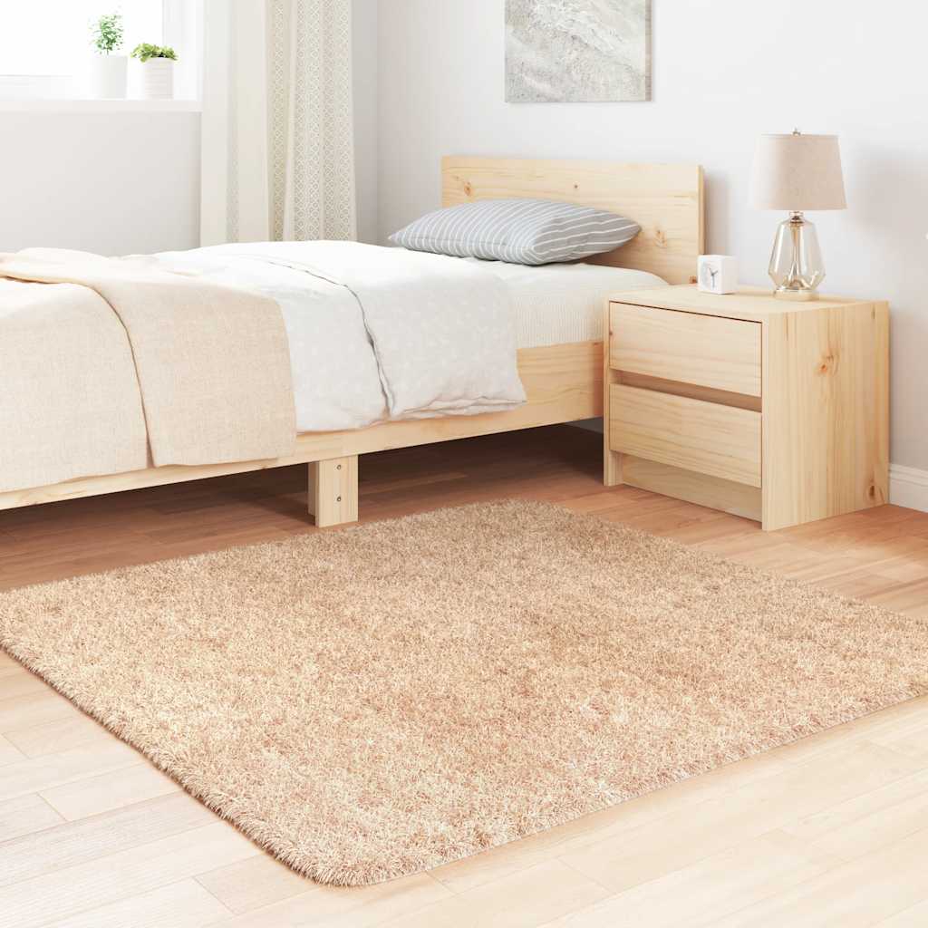 Tapete shaggy de pelo alto navarra 120x120 cm poliéster bege