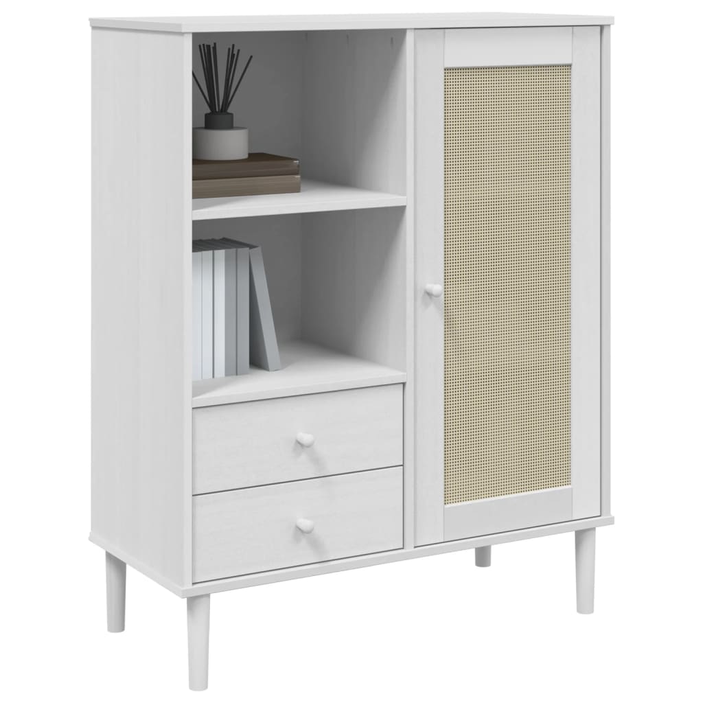 Móvel alto senja aspeto vime 90x40x112 cm pinho maciço branco