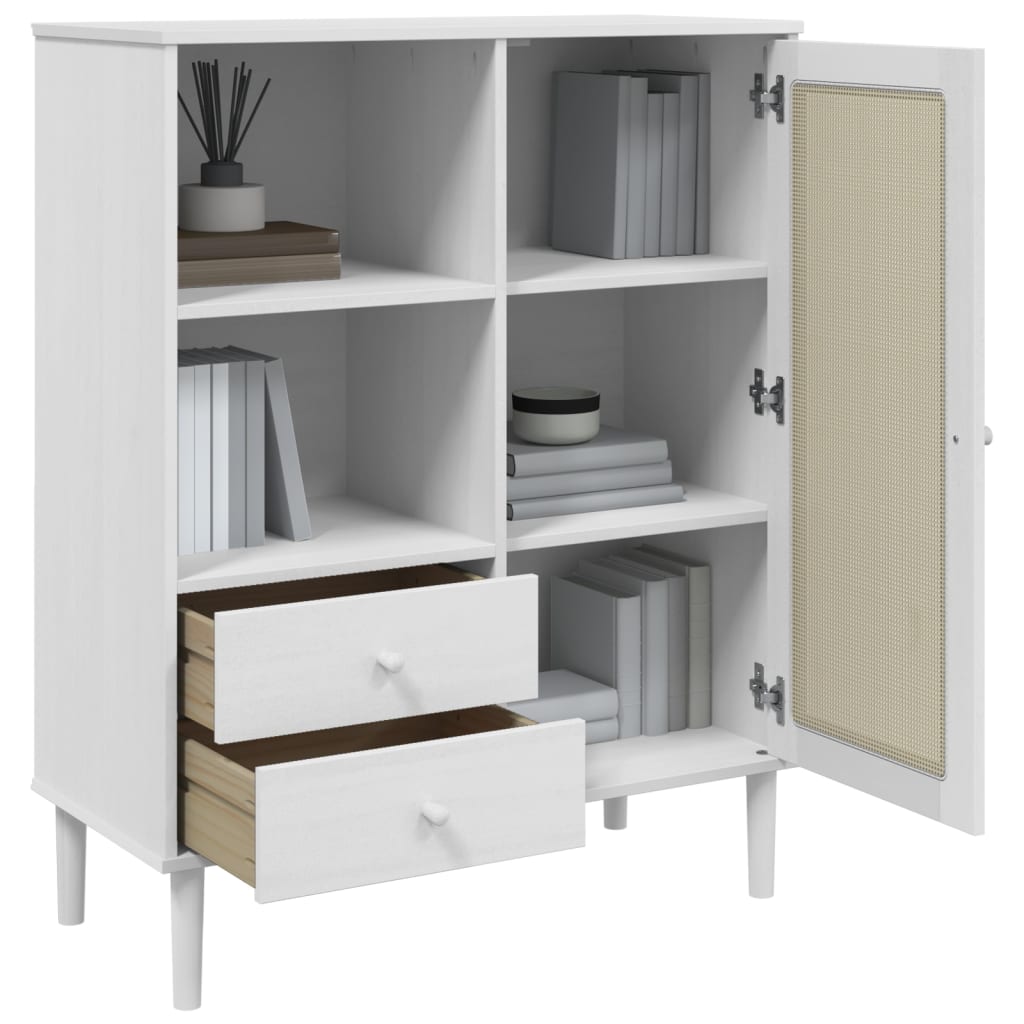 Móvel alto senja aspeto vime 90x40x112 cm pinho maciço branco