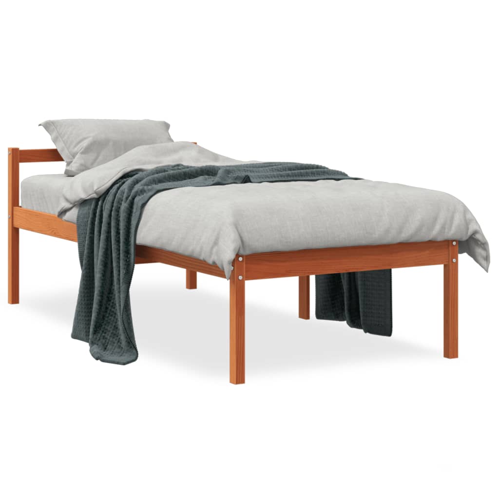 Cama para idosos 75x190 cm madeira pinho maciça castanho cera