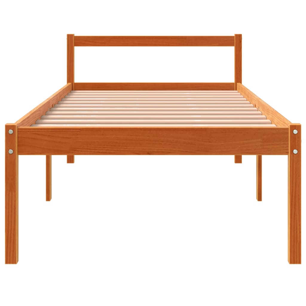Cama para idosos 75x190 cm madeira pinho maciça castanho cera