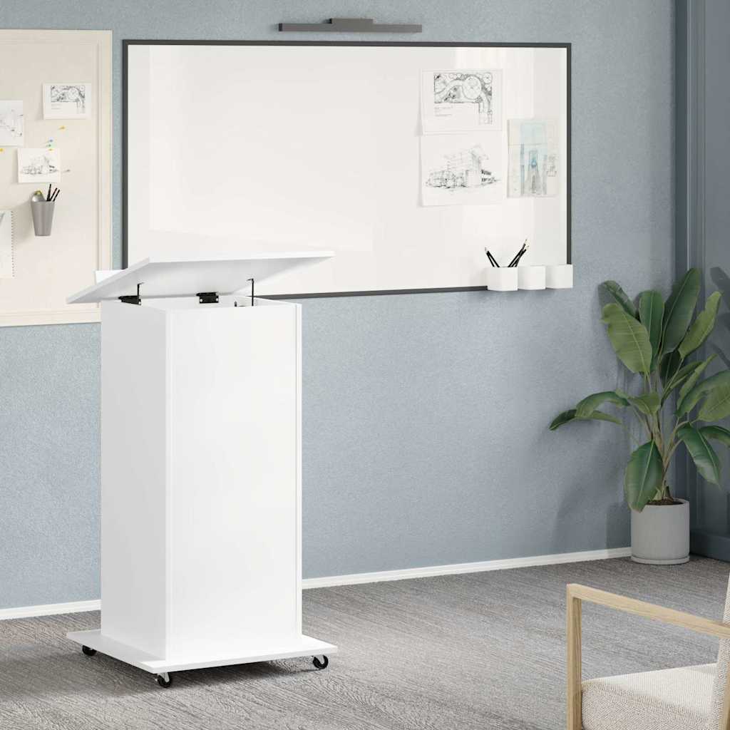 Púlpito c/ rodas e gaveta 55x55x107 cm derivados madeira branco