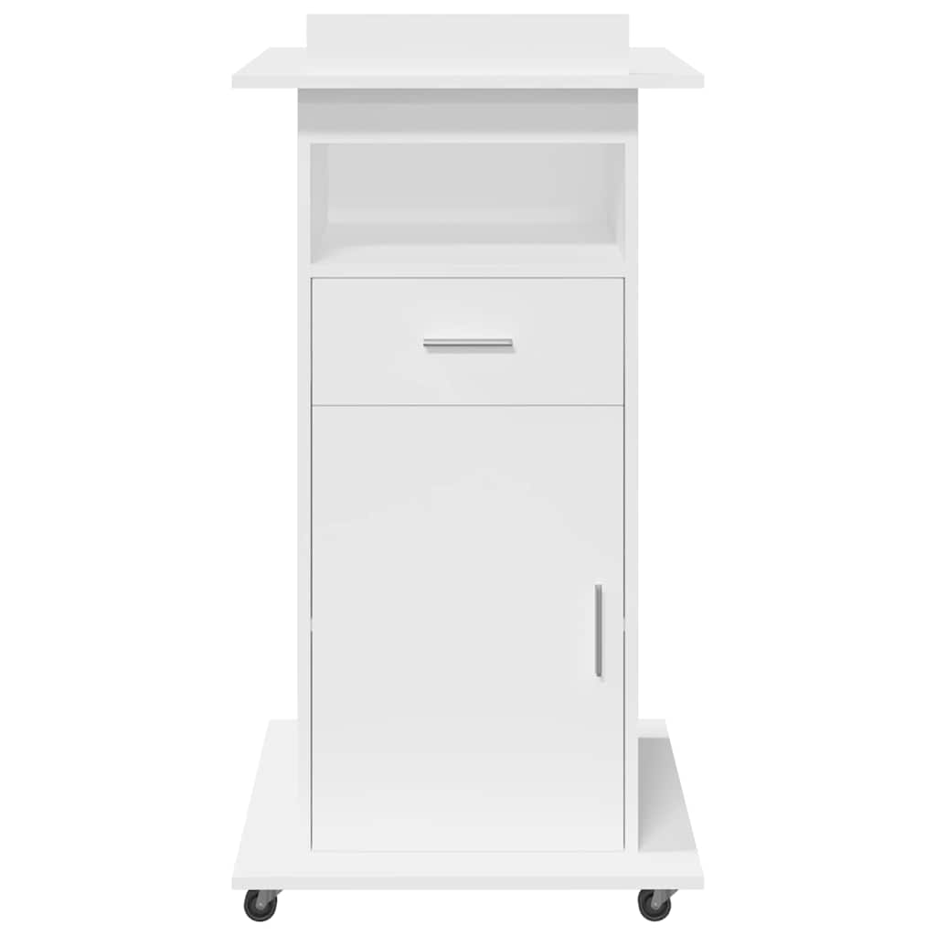 Púlpito c/ rodas e gaveta 55x55x107 cm derivados madeira branco