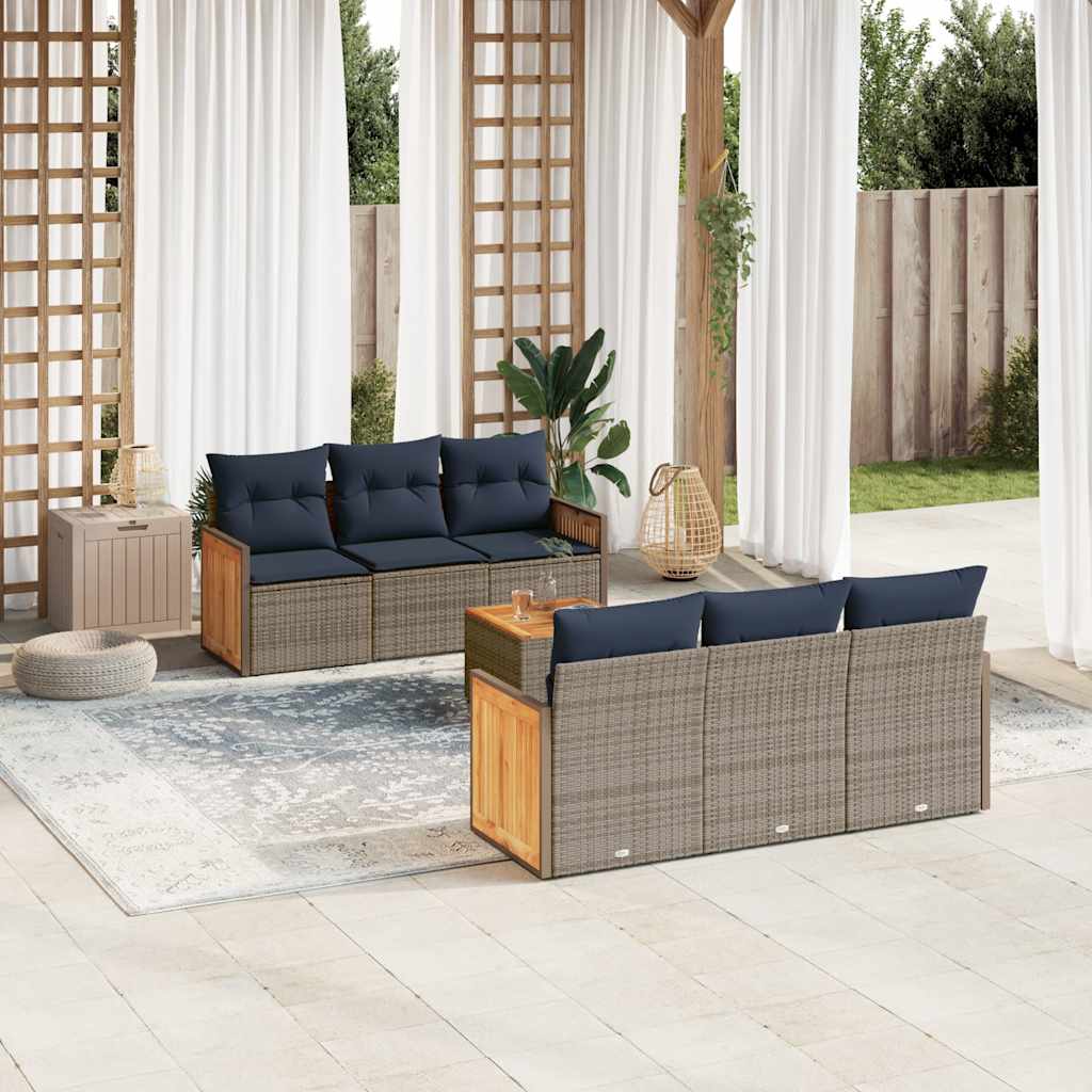 Conjunto de sofá de jardim com 7 peças e almofadas em rattan sintético cinza