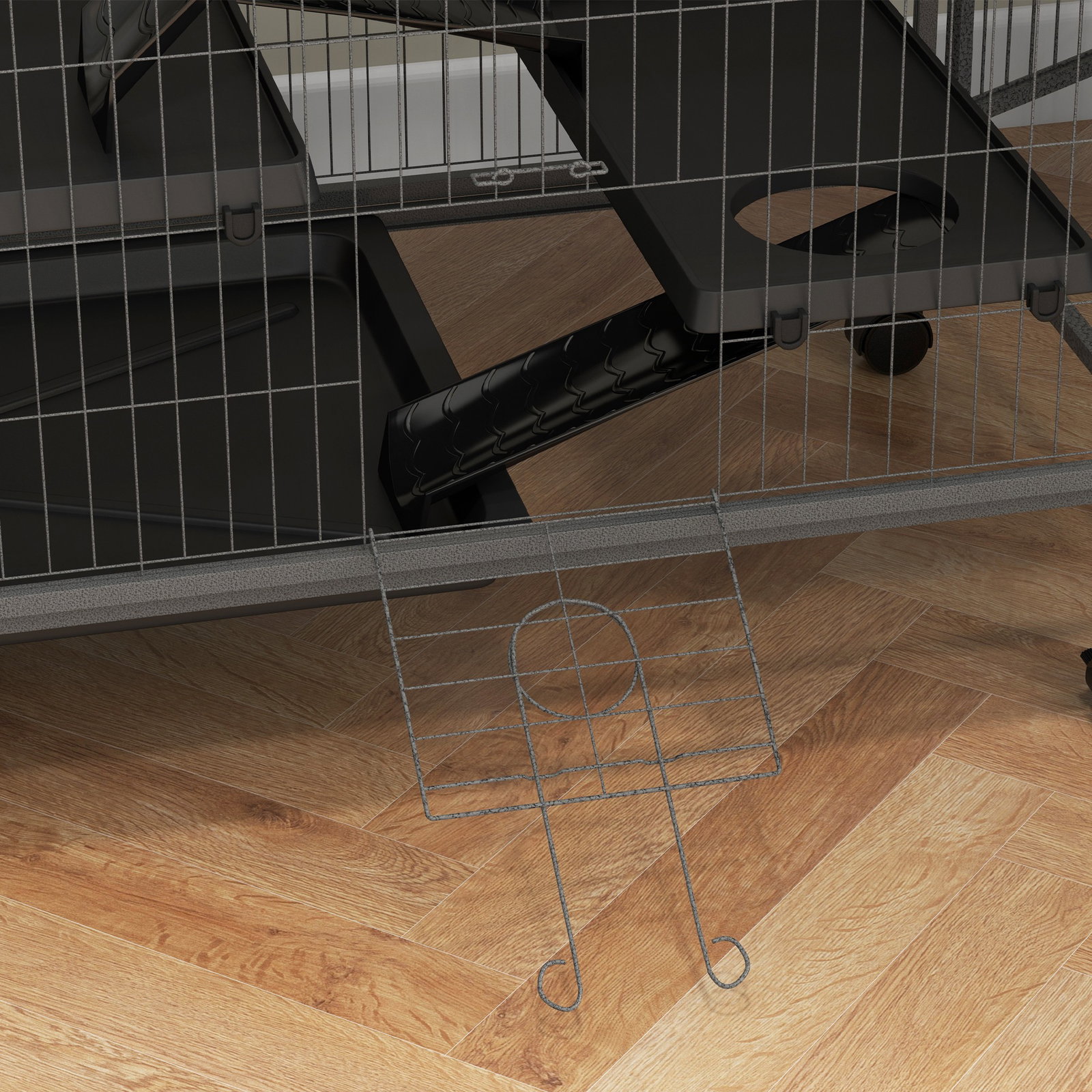 Gaiola para roedores 80x52x128 cm casa de 4 alturas com rampas suspensa rede bandeja removível rodas cinza prateado