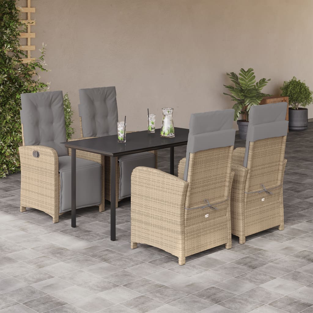 5 Pcs conjunto de jantar p/ jardim com almofadões vime PE bege