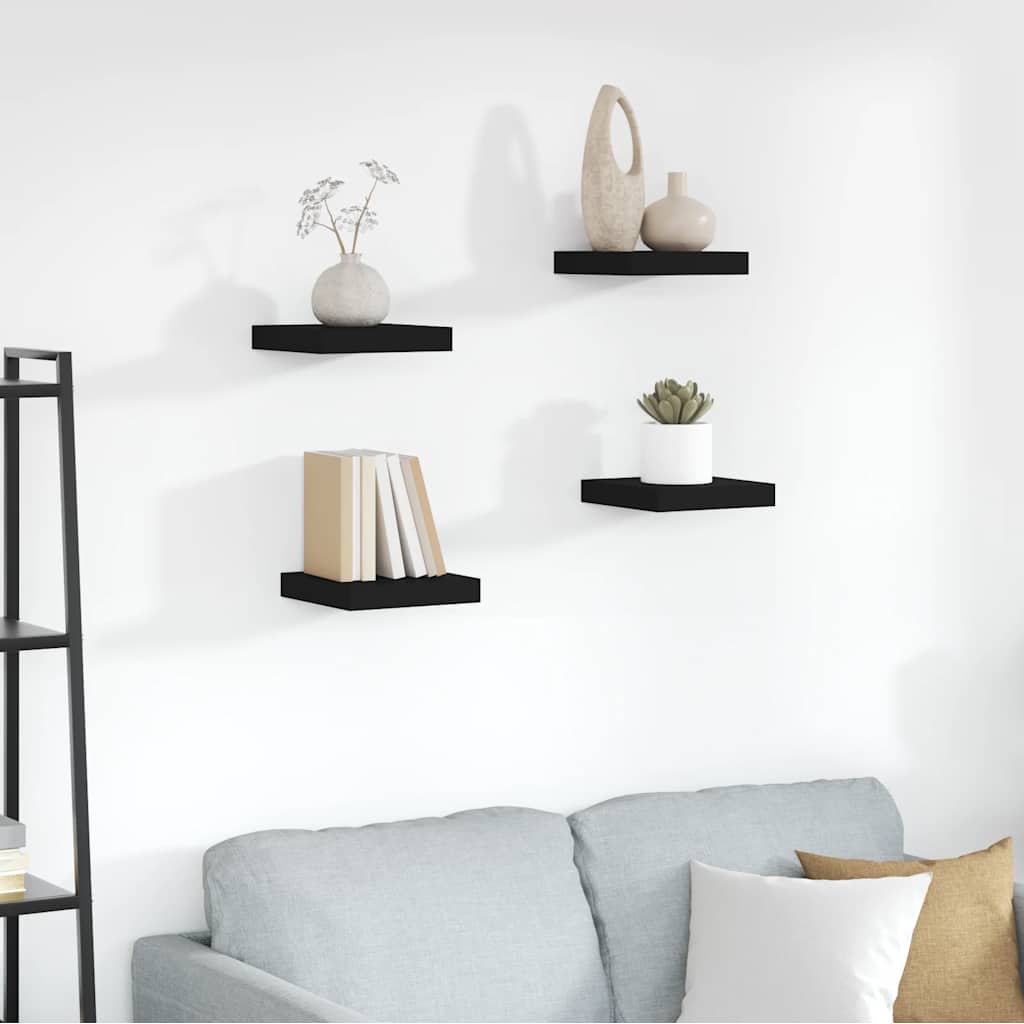 Prateleiras de parede suspensas 4 pcs 23x23,5x3,8cm MDF preto
