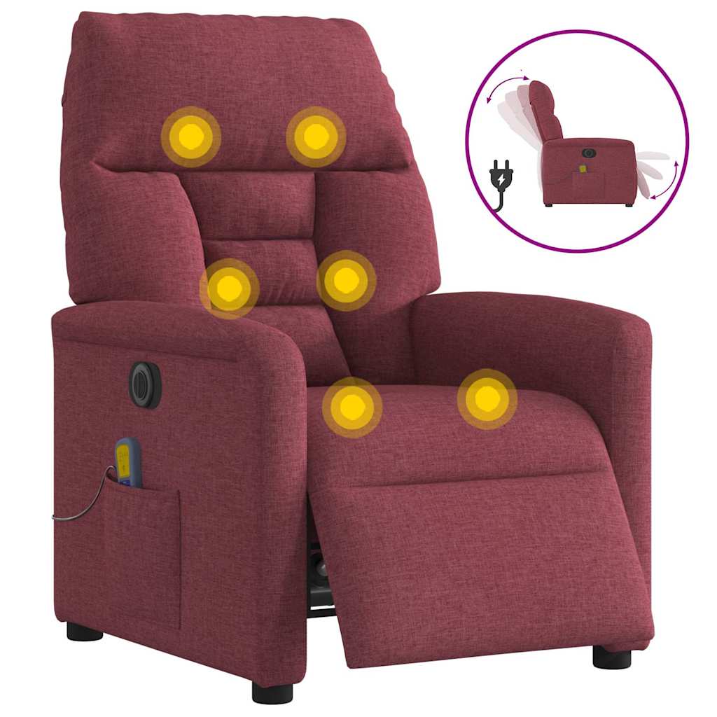 Poltrona reclinável de massagens elétrica tecido vermelho tinto