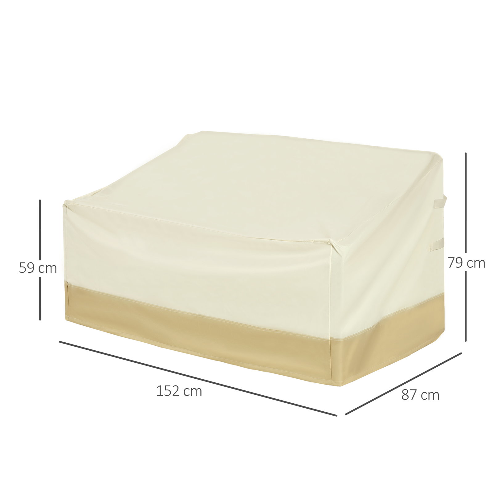 Capa protetora para móveis de jardim 152x87x59-79 cm com tecido oxford 600d impermeável e fivela bege e creme