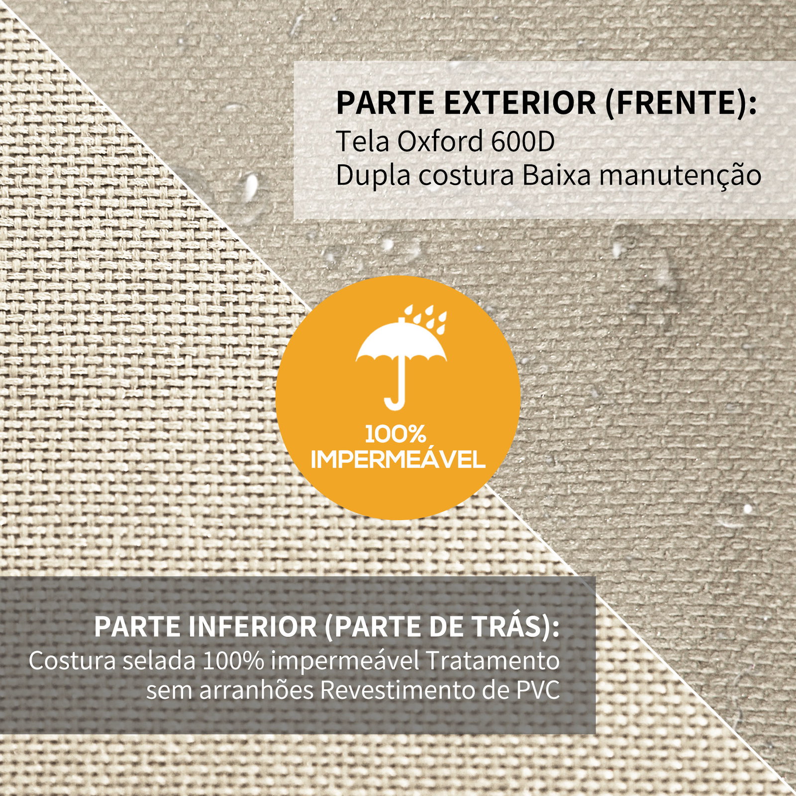 Capa protetora para móveis de jardim 152x87x59-79 cm com tecido oxford 600d impermeável e fivela bege e creme
