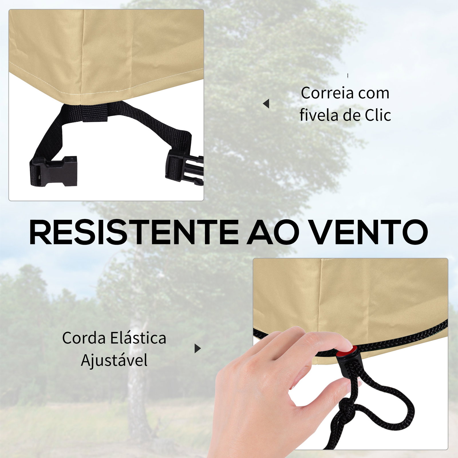 Capa protetora para móveis de jardim 152x87x59-79 cm com tecido oxford 600d impermeável e fivela bege e creme