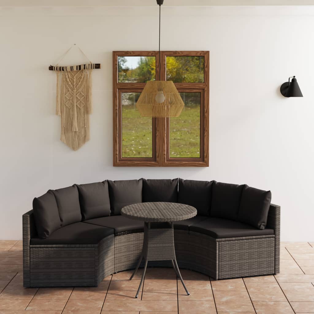 5 Pcs conjunto sofás de jardim c/ almofadões vime PE cinzento