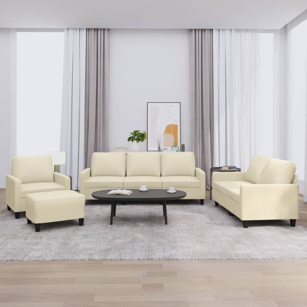 4 Pcs conjunto sofás c/ almofadões couro artificial cor creme