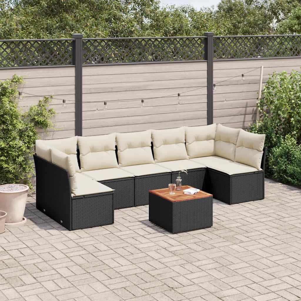8 Pcs conjunto sofás de jardim com almofadões vime PE preto