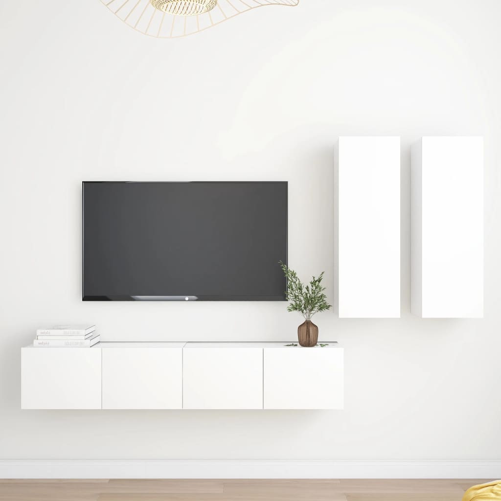 4 Pcs conjunto de móveis de TV derivados de madeira branco