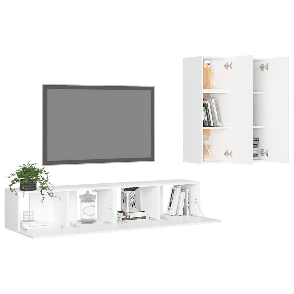 4 Pcs conjunto de móveis de TV derivados de madeira branco