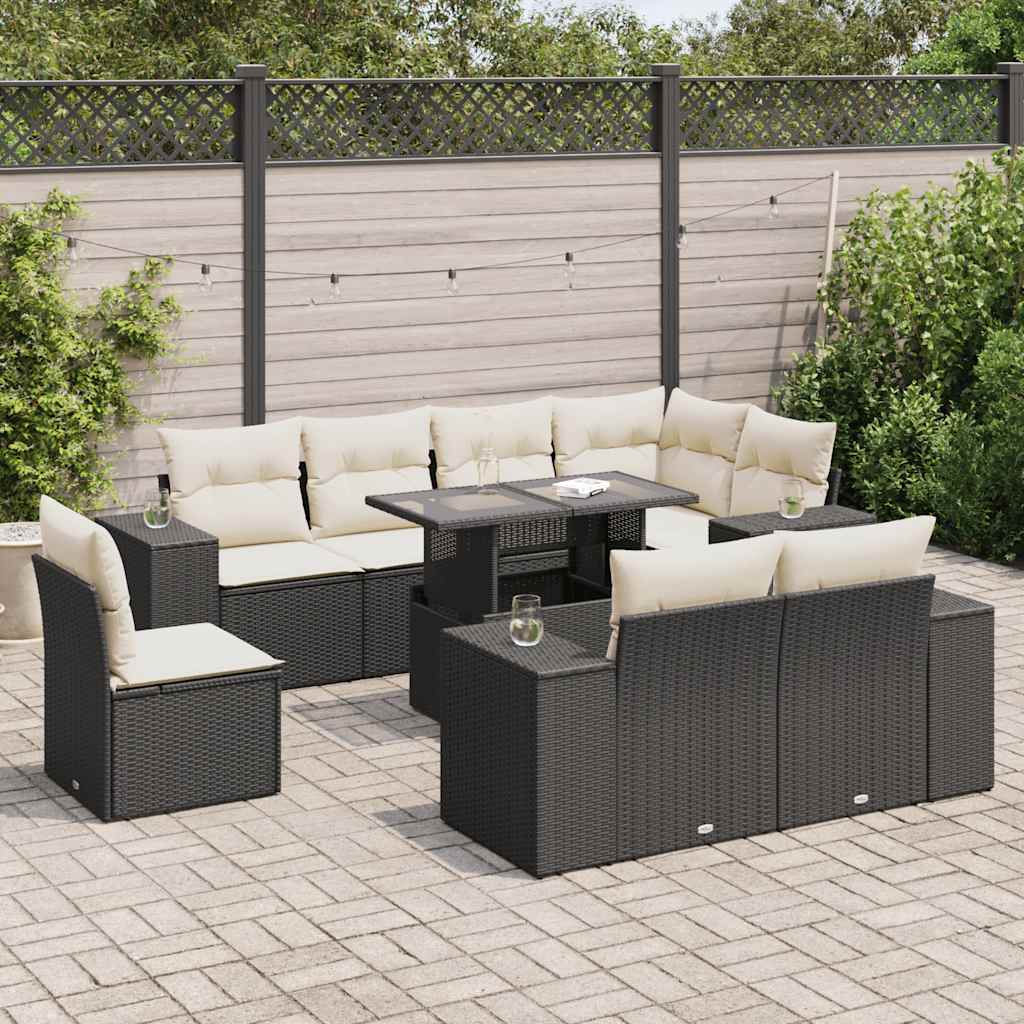 9 Pcs conjunto de sofás p/ jardim c/ almofadões vime PE preto
