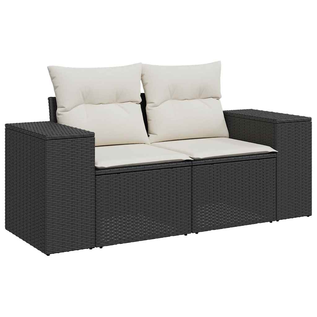 9 Pcs conjunto de sofás p/ jardim c/ almofadões vime PE preto